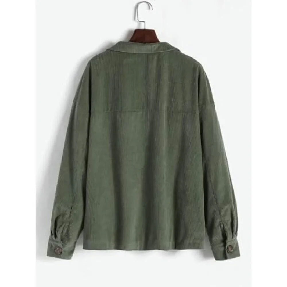 Vintage Corduroy Fleece Lined Jacket Shacket Casual Winter Coat